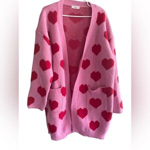 Pink and Red Heart Cardigan